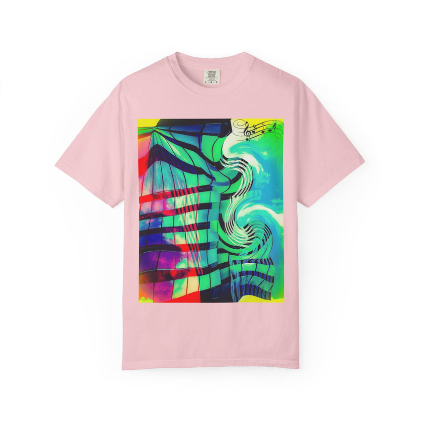 Rooftop Jazz By Kevin Quinn -Abstract Urban Modern Architecture Psychedelic Swirl T-Shirt