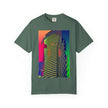 New York Beats By Kevin Quinn -Modern Abstract Architecture Neon Cityscape T-Shirt — Retro Vaporwave Building Print