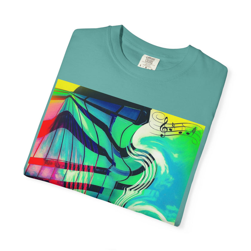 Rooftop Jazz By Kevin Quinn -Abstract Urban Modern Architecture Psychedelic Swirl T-Shirt