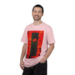 Hotel New Mexico By Kevin Quinn-Modern Abstract Architecture UFO QR Tee — Red Graphic T-Shirt with QR Code Back