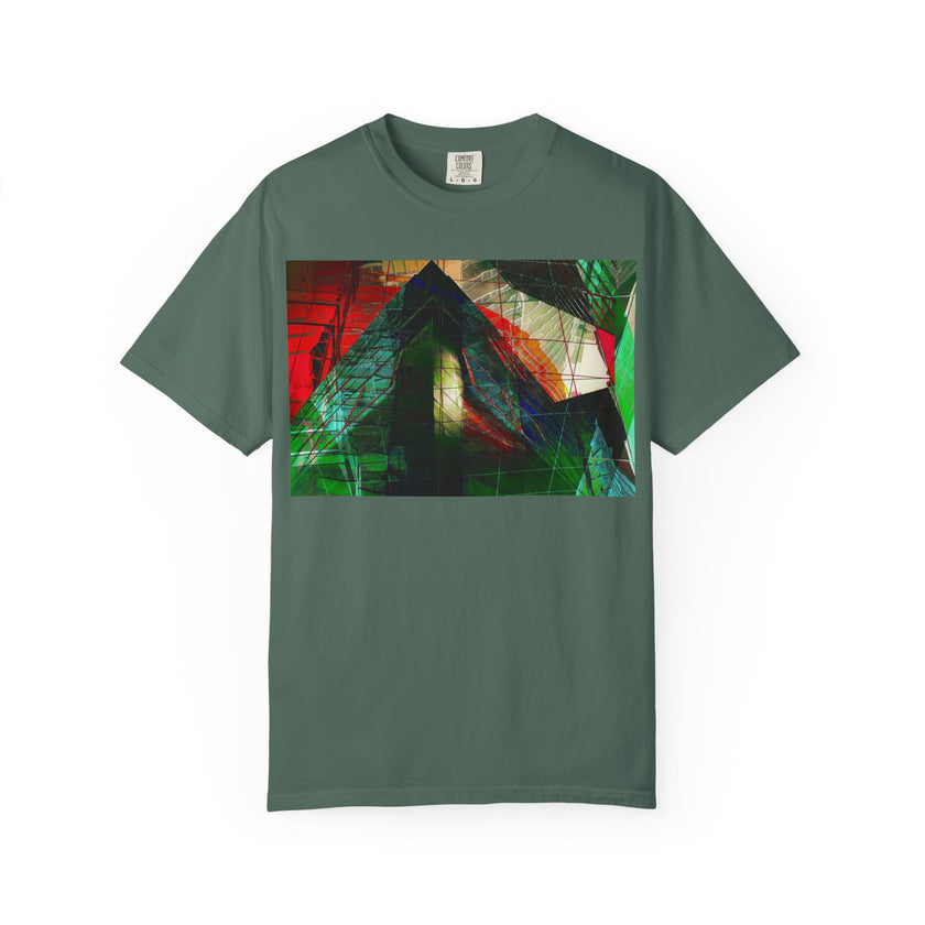 In The Journey By Kevin Quinn- Abstract Urban Architecture Geometric Pyramid T-Shirt — Colorful Architectural Art Tee