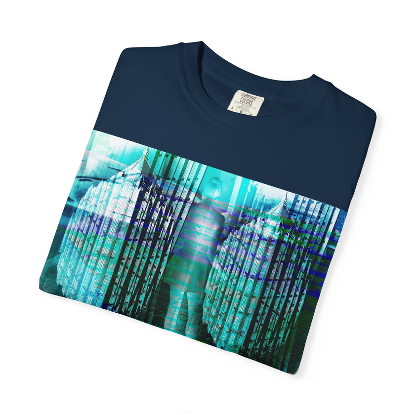 Pardon Me By Kevin Quinn -Abstract Urban Architecture Street Photography Blue T-Shirt — Surreal Nature Graphic Tee