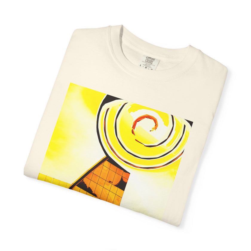Lemonheads and Lollipops By Kevin Quinn   -Abstract Yellow Spiral Urban Modern Architecture Graphic Tee