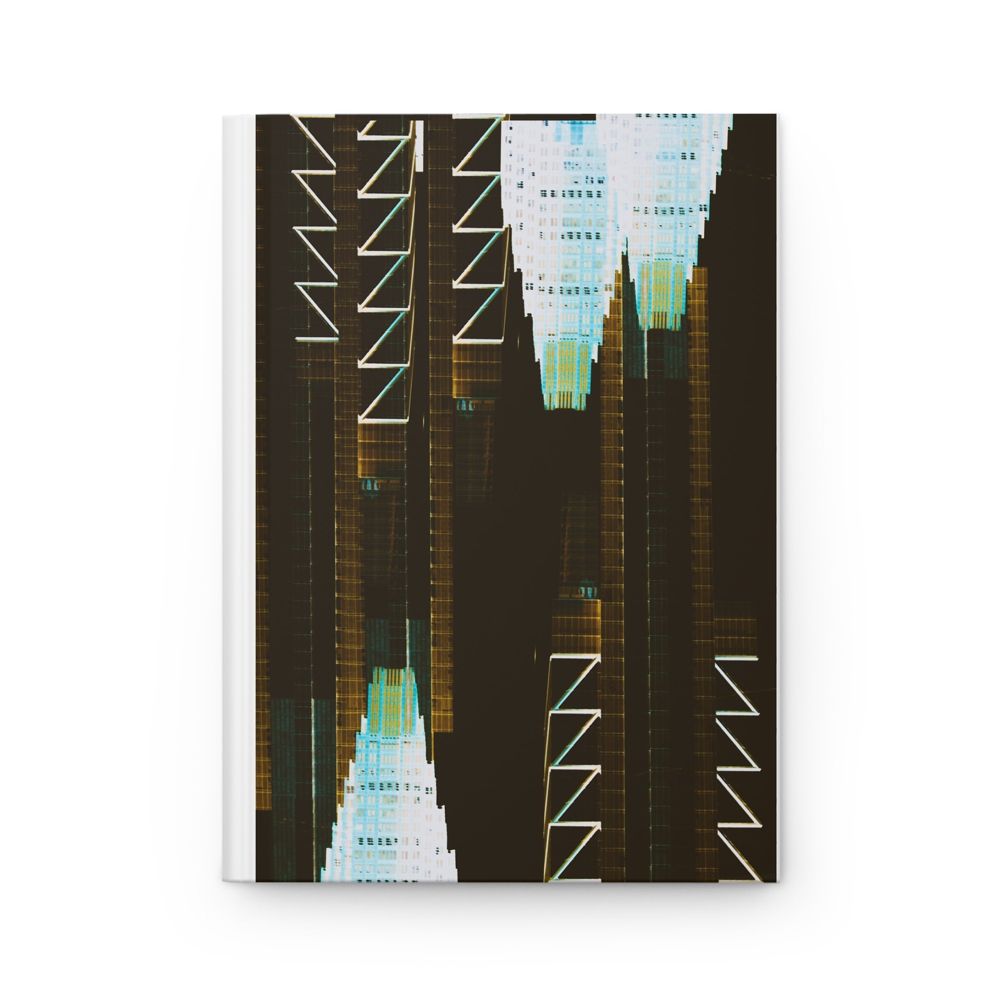 Great White Sharks By Kevin Quinn - Abstract Cityscape Hardcover Journal — Geometric Night Skyline Notebook