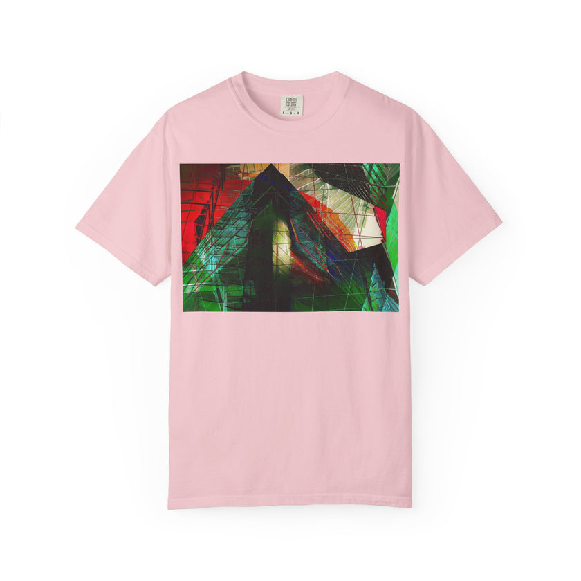 In The Journey By Kevin Quinn- Abstract Urban Architecture Geometric Pyramid T-Shirt — Colorful Architectural Art Tee