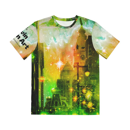 Market Street UFO By Kevin Quinn -Modern Urban Abstract Architecture Graphic Tee — All-Over Print Shirt