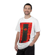 Hotel New Mexico By Kevin Quinn-Modern Abstract Architecture UFO QR Tee — Red Graphic T-Shirt with QR Code Back