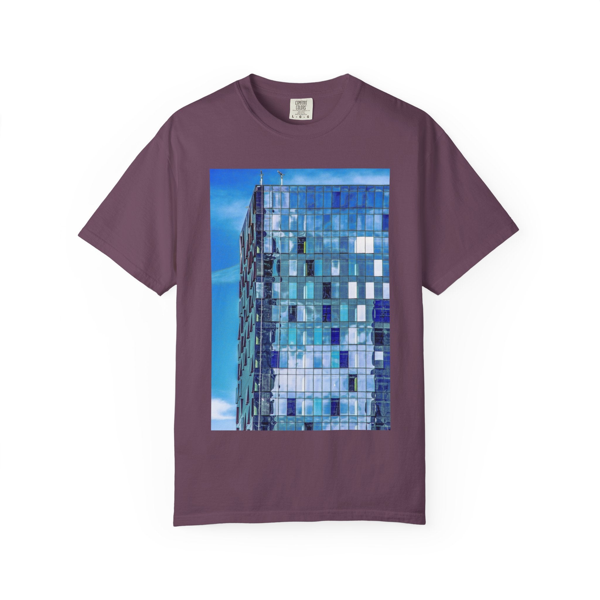 Toy Box By Kevin Quinn -Modern Urban Architecture Glass Facade T-Shirt — Blue Architectural Photo Tee