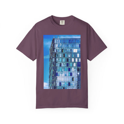 Toy Box By Kevin Quinn -Modern Urban Architecture Glass Facade T-Shirt — Blue Architectural Photo Tee