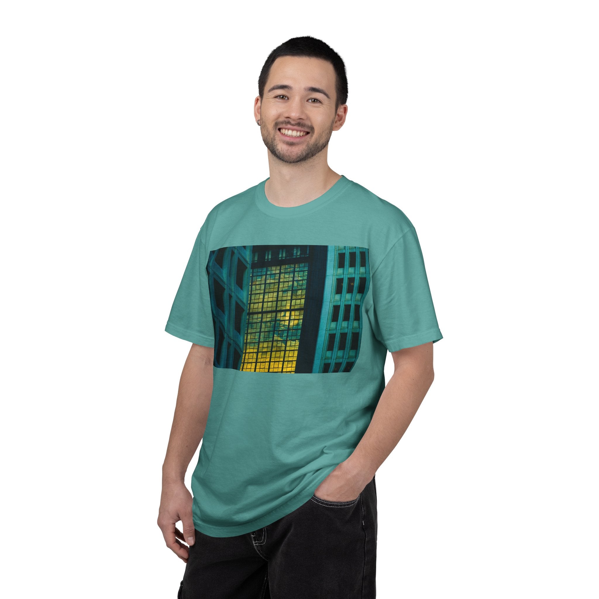 Walking With Van Gogh By Kevin Quinn-Urban Modern Architecture City Window Photo Tee — Nighttime Urban Architecture T-Shirt