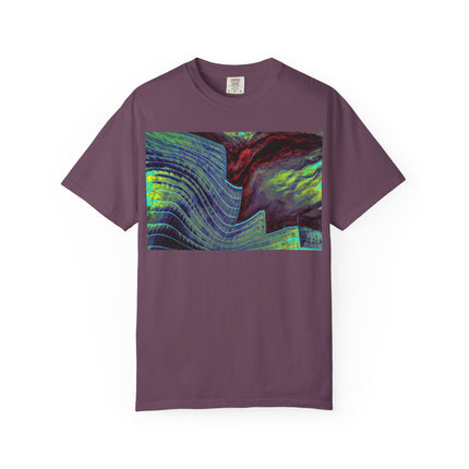 Leaving On A Thursday By Kevin Quinn -Urban Abstract Architecture Wave Art T-Shirt — Neon Ocean Landscape Graphic Tee