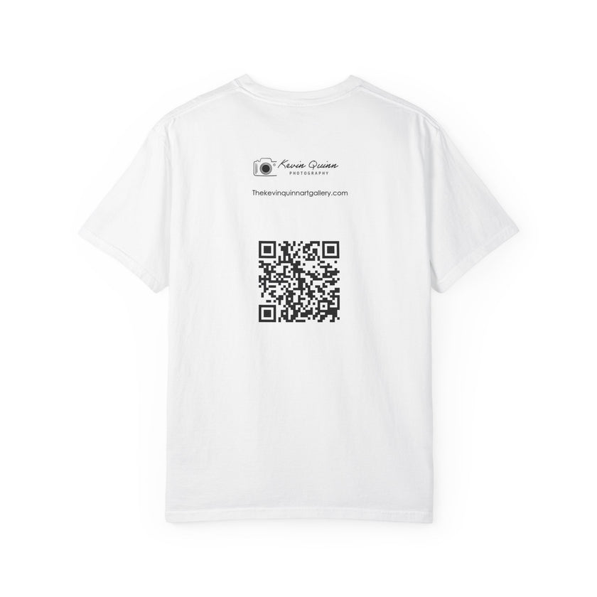 Silky The Sun Kid By Kevin Quinn-Modern Urban Sunface Graphic T-Shirt — Yellow Sun Artwork with QR Code Back